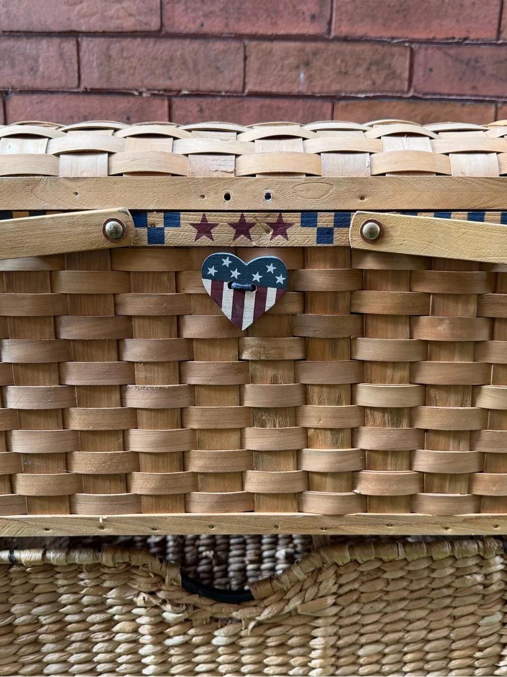 Vintage 90’s Patriotic Woven Picnic Basket America’s 250th Birthday Celebration